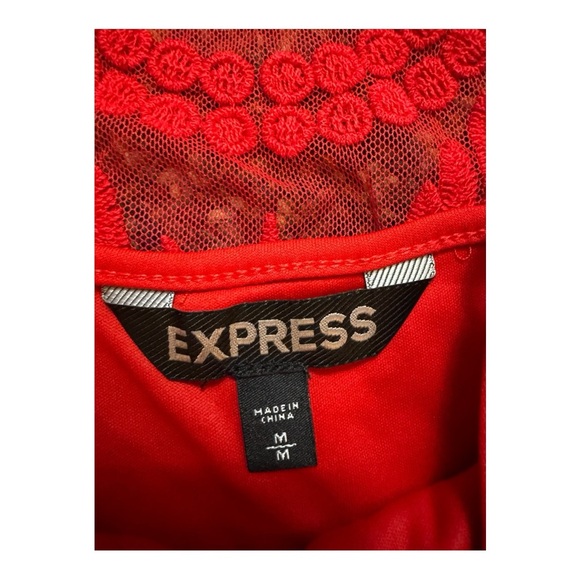EXPRESS Red Lace Overlay Long Sleeve Bodycon Mini Dress - Picture 6 of 7